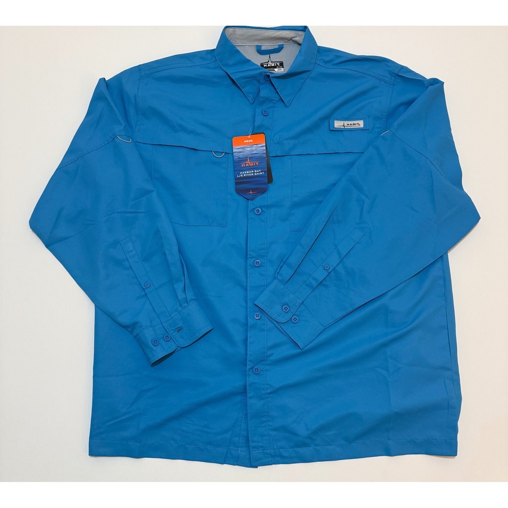 Habit Harbor Bay Mens XL L/S River Shirt Mediterranean Blue Fishing UPF 40+ NEW